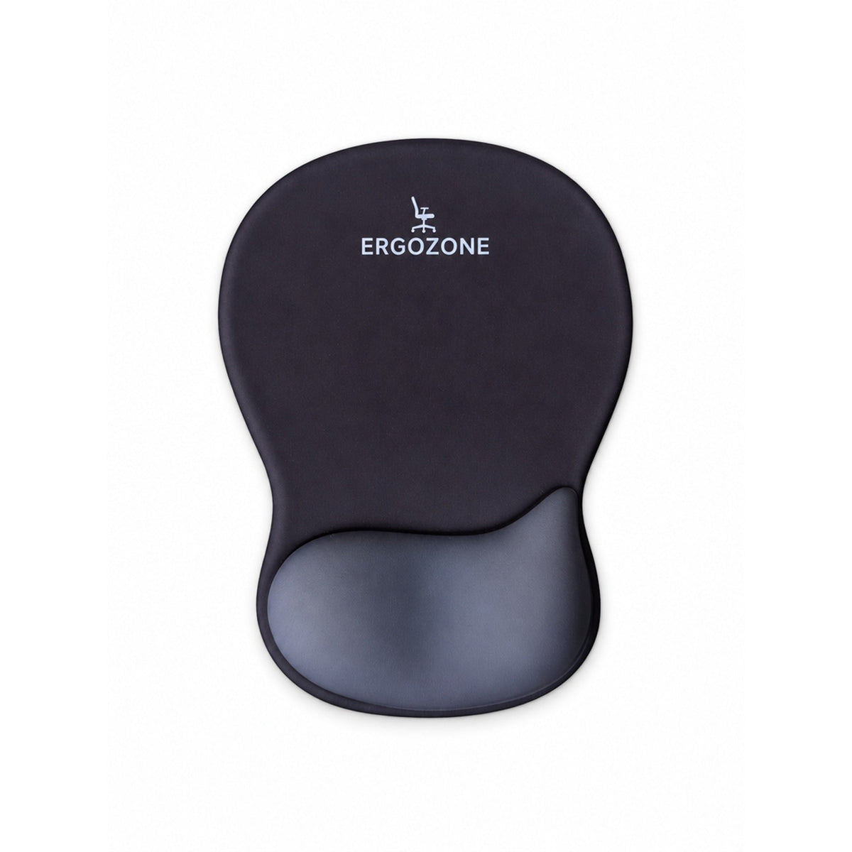 Tapis de souris ergonomique Ergozone noir avec repose-poignet en mousse, sur fond blanc