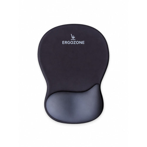Tapis de souris ergonomique Ergozone noir avec repose-poignet en mousse, sur fond blanc