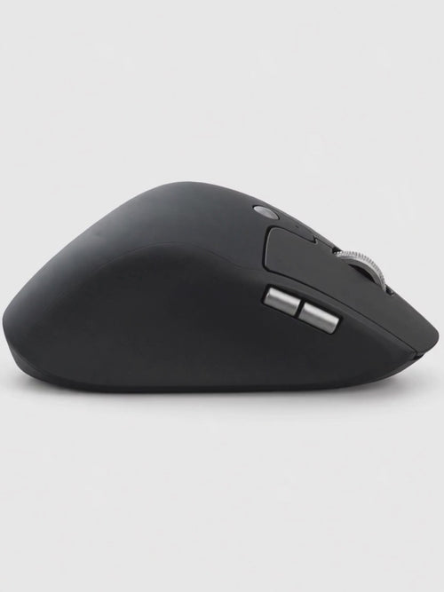 Souris ergonomique verticale sans fil noire en rotation à 360°, boutons latéraux, molette et port USB-C
